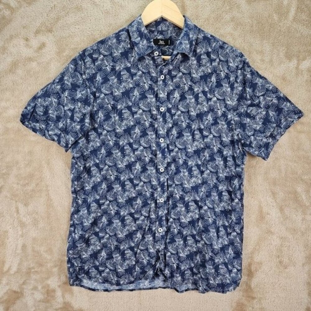Hawaii Shirt Aloha Resort Leaf Print Men's Size M Blue Short Sleeve Buttons hr2